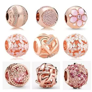 Бусины из розового золота, сверкающие розовые бусины с цветком ромашки, подвеска, подходят для оригинального модного браслета, ювелирные изделия своими руками для женщин