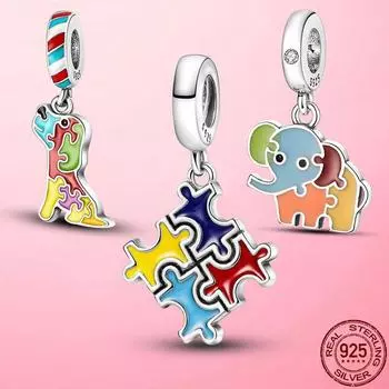 Бусины из стерлингового серебра 925 пробы, красочные головоломки, висячие подвески, подходят для оригинального модного браслета для подарка ребенку, изготовление своими руками