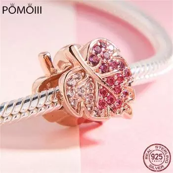 Бусины из стерлингового серебра 925 пробы, очаровательные женские розовые золотые капли воды, кулон в форме листа, сделай сам, браслет из хрустальных бусин, ювелирные изделия для женщин розового золота