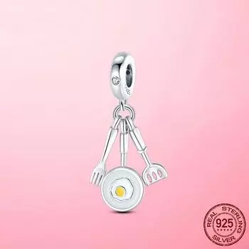 Бусины из стерлингового серебра 925 пробы с фианитом, кухонная посуда, яйцо, подвеска, подходят для оригинального модного браслета, сделай сам, изготовление ювелирных изделий, ювелирные изделия