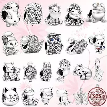 Бусины из стерлингового серебра 925 пробы с изображением животных, паве, черепаха, лебедь, змея, бабочка, кошка, подвеска, подходит для оригинального модного браслета, ювелирные изделия своими руками