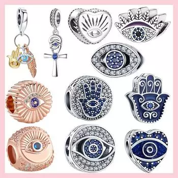 Бусины из стерлингового серебра 925 пробы с кубическим цирконием, подвески Всевидящий глаз , подходят к оригинальному браслету, ювелирные изделия