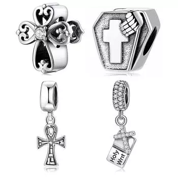 Бусины из стерлингового серебра S925, креативные полые бусины серии «крест», аксессуары для браслетов своими руками, серебряные бусины