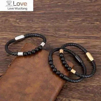 Бусины Мужской Браслет Натуральный Камень Многослойная Кожа Панк Ювелирные Изделия Нержавеющая Сталь Магнитная Застежка Браслеты Подарки Для Мужчин Оптовая 21cm золотой