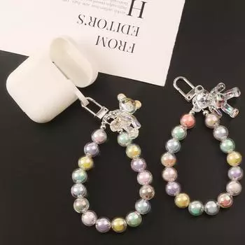 Бусины на запястье, цветные бусины, брелок для ключей от машины в виде медведя, ремешок для мобильного телефона, переносная подвеска на сумку с цепочкой, женский ремешок для мобильного телефона