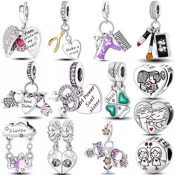 Бусины-подвески Дружба из стерлингового серебра 925 пробы подходят для оригинальных браслетов, бутик на день рождения лучшего друга, модные ювелирные изделия, подарок