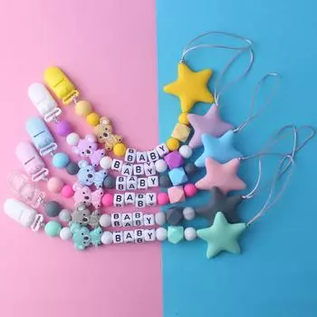 Бусины Прорезыватель для зубов Силиконовый браслет Коала Звезда Зажим для пустышки Цепочка для пустышки розовый