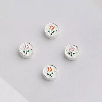 Бусины-разделители тюльпаны из стерлингового серебра S925 для самодельных ювелирных изделий Single Price оранжевый/тюльпан