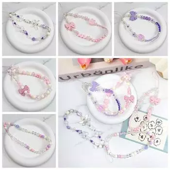 Бусины розовые бусины Love Bow Подвеска бант бант Y2K телефон шнурок чехол для телефона Style C