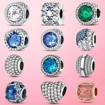 Бусины S925 925 пробы стерлингового серебра ослепительный циркон снежинка день рождения камень шарм подходит модный браслет серебро S925 изготовление ювелирных изделий