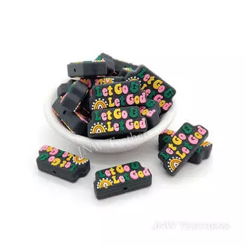 Бусины с буквами и радужными силиконовыми фокусными бусинами, силиконовые бусины, бусины-ручки Set of 10