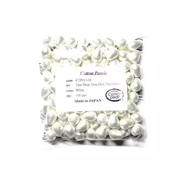Бусины Tsuyu из хлопкового жемчуга 1014 мм, белые, каплевидные, сквозные, оба отверстия, большой пакет, 100 штук