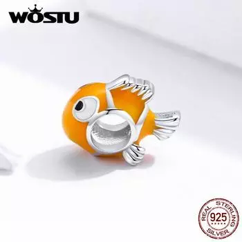 Бусины WOSTU из стерлингового серебра 925 пробы в форме рыбы-клоуна подходят для браслетов с подвесками из бисера 925 silver