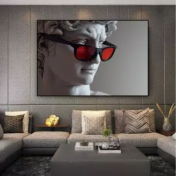 Бюст Давида в очках Картины на холсте Абстрактная скульптура Постеры и принты Настенная картина для украшения дома Cuadros 21x30cm No Framed