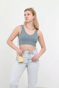 Бюстье в рубчик с V-образным вырезом мятного цвета