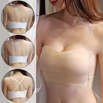 Бюстгальтер без бретелек бандо, бесшовный бюстгальтер пуш-ап, невидимое нижнее белье, женское нижнее белье без бретелек 32/70AB белый