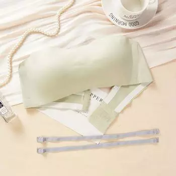 Бюстгальтер без бретелек, цельный, для женщин, собранный, бесшовный, невидимый, без стального кольца, бюстгальтер с облегающей грудью, летний, тонкий бюстгальтер S зелёный