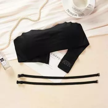 Бюстгальтер без бретелек, цельный, для женщин, собранный, бесшовный, невидимый, без стального кольца, бюстгальтер с облегающей грудью, летний, тонкий бюстгальтер S чёрный