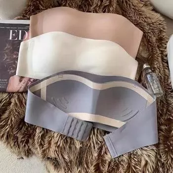 Бюстгальтер без бретелек, цельный, для женщин, собранный, бесшовный, невидимый, без стального кольца, бюстгальтер с облегающей грудью, летний, тонкий бюстгальтер S чёрный