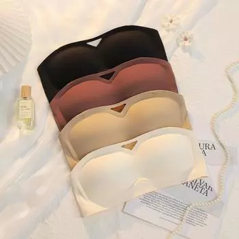 Бюстгальтер без бретелек, нескользящий, маленькая грудь, без стального кольца, бюстгальтер с запахом на груди, летний тонкий невидимый топ без бретелек XL белый