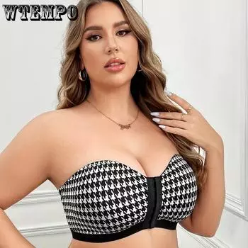 Бюстгальтер без бретелек Thousand Bird Grid Bra Женский сборчатый передний пряжка антипровисающее нижнее белье без стального обода бюстгальтер L