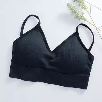 Бюстгальтер без косточек для фитнеса, кружевное нижнее белье с тонкими бретелями, женский противолегкий противоударный сексуальный бюстгальтер пуш-ап с перекрестной спинкой One Size чёрный