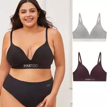Бюстгальтер больших размеров для женщин, нижнее белье с глубоким V-образным вырезом без стального кольца, нижнее белье Finetoo, удобный бюстгальтер S чёрный