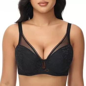 Бюстгальтер больших размеров для женщин, бюстгальтеры Push Up на косточках, сексуальное ажурное нижнее белье, тонкая чашечка, бюстгальтер для женщин, размер чашки 34-44DD 34B чёрный