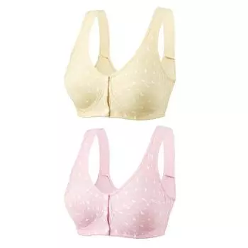 Бюстгальтер большого размера из хлопка с принтом и пуговицами спереди, тонкий стиль без стального кольца, майка, нижнее белье, 2 шт. 80C*2pcs