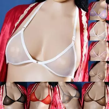 Бюстгальтер-бралетт с бретелью через шею из сетки без подкладки, прозрачный