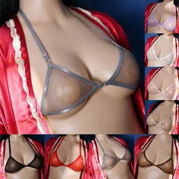 Бюстгальтер-бралетт с бретелью через шею из сетки, без подкладки, нейлон, прозрачный