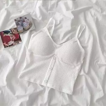 Бюстгальтер-бюстгальтер с подкладкой и эластичным верхом на пуговицах поставляется с майкой и цветными украшениями в виде синглета белый