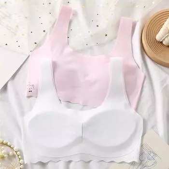 Бюстгальтер для девочек в период развития с широкими эластичными бретелями, бесшовный, с поддержкой и покрытием груди, без стальных колец, естественная форма, высокая прочность S белый