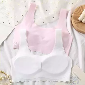 Бюстгальтер для девочек в период развития с широкими эластичными бретелями, бесшовный, с поддержкой и покрытием груди M белый