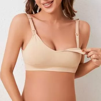 Бюстгальтер для груди послеродовой с пряжкой, большая грудь без стального кольца, большая чашка, пуш-ап и антипровисание, удерживающий грудь для беременных S бежевый