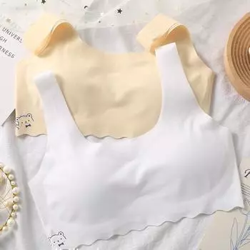 Бюстгальтер для периода развития девочек с широкими эластичными бретелями Бесшовная поддержка и покрытие груди Без стальных колец Естественная форма Высокая растяжимость в течение всего дня M бежевый