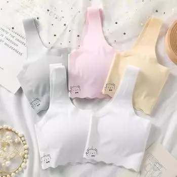 Бюстгальтер для периода развития девочек с широкими эластичными бретелями. Бесшовная поддержка и покрытие груди. Без стальных колец. Натуральный. M светло-розовый