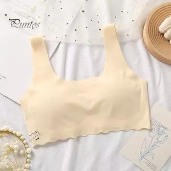 Бюстгальтер для периода развития девочек с широкими эластичными бретелями Бесшовная поддержка и покрытие груди Без стальных колец Естественная форма Высокая растяжимость в течение всего дня M светло-розовый