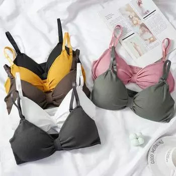 Бюстгальтер для студентов-подростков, молодежное нижнее белье для девочек с маленькой грудью, милый бюстгальтер без косточек с бантом One size белый