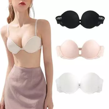 Бюстгальтер для свадебного платья со сборками без бретелей, нескользящий кружевной бандо с пряжкой спереди, невидимый бюстгальтер S