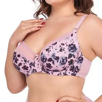 Бюстгальтер для женщин размера плюс 38D-48D с полной чашкой, минимайзер, нижнее белье с чернилами, цветочным принтом на косточках, большая грудь, 85D-110D, бюстгальтер 110D дубильная кора