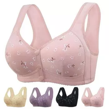 Бюстгальтер для женщин среднего возраста, эластичный, широкий, с застежкой на пуговицы спереди, большого размера, с тонким цветочным принтом, ударопрочный 40 коричневый