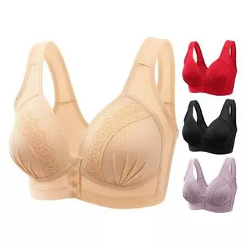 Бюстгальтер для женщин среднего возраста, эластичный, с фиксированным плечевым ремнем, с кружевом спереди, с застежкой на пуговицы, кружевной, беспроводной, хороший 36C абрикосовый