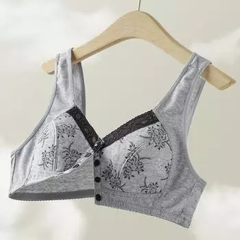 Бюстгальтер для женщин среднего возраста с эластичной застежкой на пуговицы спереди, большого размера, с цветочным кружевным принтом, ударопрочный, с эффектом пуш-ап, без зацепления, беспроводной 40 серый