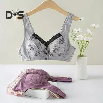 Бюстгальтер для женщин среднего возраста с эластичной застежкой на пуговицы спереди, большой размер, с цветочным кружевным принтом, ударопрочный, с эффектом пуш-ап, без зацепок, беспроводной, ежедневный бюстгальтер для мам 38 розовый