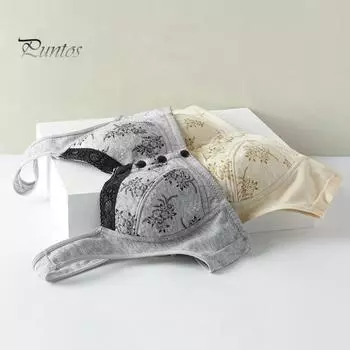 Бюстгальтер для женщин среднего возраста с эластичной застежкой на пуговицы спереди, большой размер, с цветочным кружевным принтом, ударопрочный, с эффектом пуш-ап, без зацепок, беспроводной, ежедневный бюстгальтер для мам 40 серый