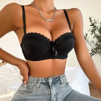 Бюстгальтер-половинка на французских косточках с регулируемой посадкой и гладкой отделкой S чёрный