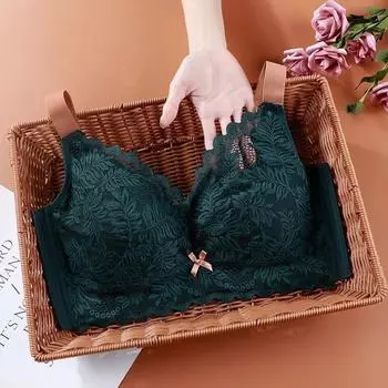 Бюстгальтер с антипровисанием для большой груди, женский бюстгальтер с тонкой чашкой для комфортной поддержки, сексуальный кружевной бюстгальтер большого размера 34/75 темно-зеленого