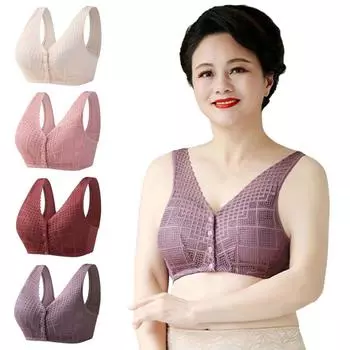 Бюстгальтер с кружевом спереди и пуговицами для женщин среднего и пожилого возраста, удобный бюстгальтер с широкими бретелями 36