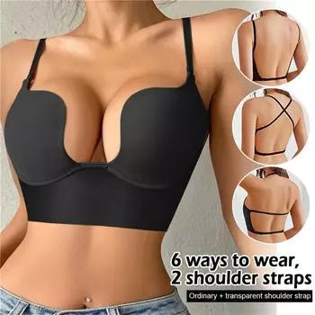 Бюстгальтер с открытой спиной и глубоким вырезом, сексуальный бюстгальтер с глубоким вырезом и глубоким вырезом, свадебный бюстгальтер с открытой спиной, невидимое бесшовное нижнее белье с глубоким U-образным вырезом 32A белый